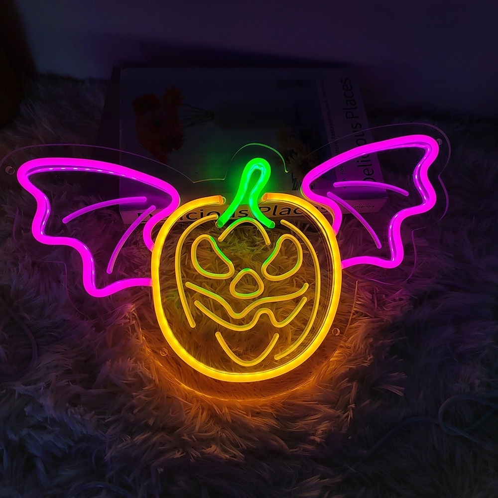 2024 New Halloween Decorations Acrylic Neon Sign Switch Control Bat Neon Lamp Dimming Lampe De Halloween Bar Home Party Decor