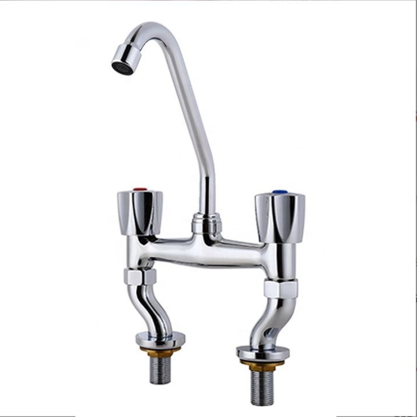 Deck-mounting brass bridge kitchen faucet