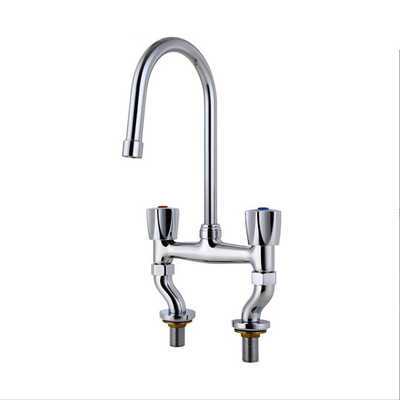 Deck-mounting brass bridge kitchen faucet