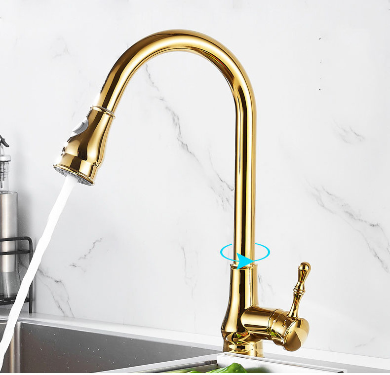 Fordable  Gold Single Handle Dual-function Pull-Down Kitchen Faucet