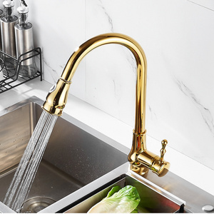 Fordable  Gold Single Handle Dual-function Pull-Down Kitchen Faucet