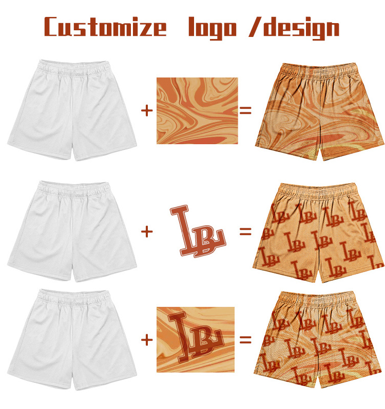 OEM custom heavyweight double layer all over print sublimation string mesh shorts 5 6 inch inseam men custom mesh shorts