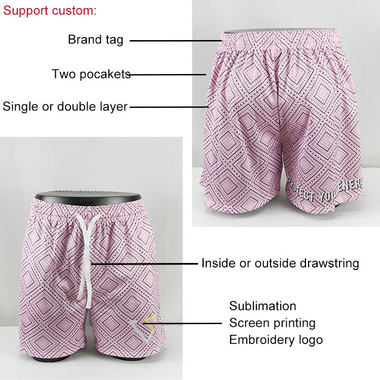 OEM custom heavyweight double layer all over print sublimation string mesh shorts 5 6 inch inseam men custom mesh shorts