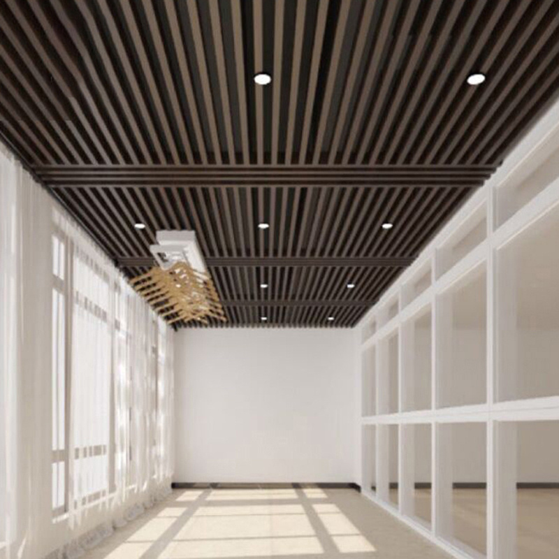 Wpc Faux Wood Indoor Suspender Ceiling Panel Designs 100*25Mm Modern Kitchen Roof Panel China Supplier