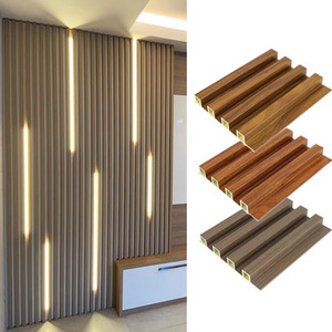 Wood Plastic 11 Wpc Fluted Laminated Decoration Timber Cladding Wpc Interior Indoor Hollow Water-proof Wpc Wall Panel Led Light