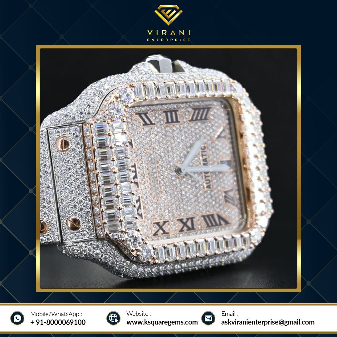 Premium Quality VVS Clarity Moissanite Diamond Iced Out Analog Diamond Studded Waterproof Watch Available for Global Buyers