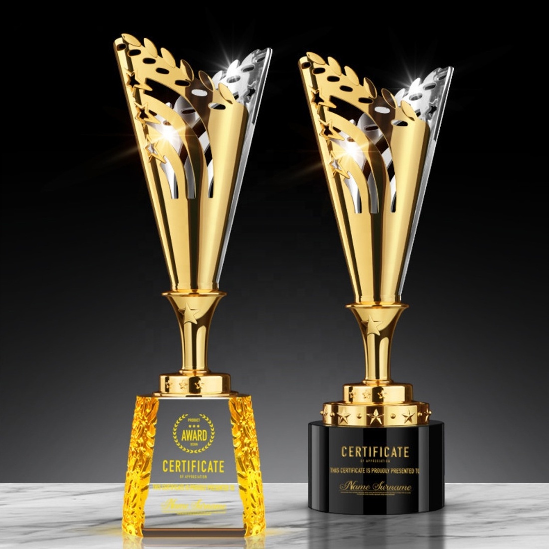 Customized Logo Medals Trophies Clear Plaques Black Customized Award Souvenir Star Glass Trophy Engraving Acrylic Wooden MDF