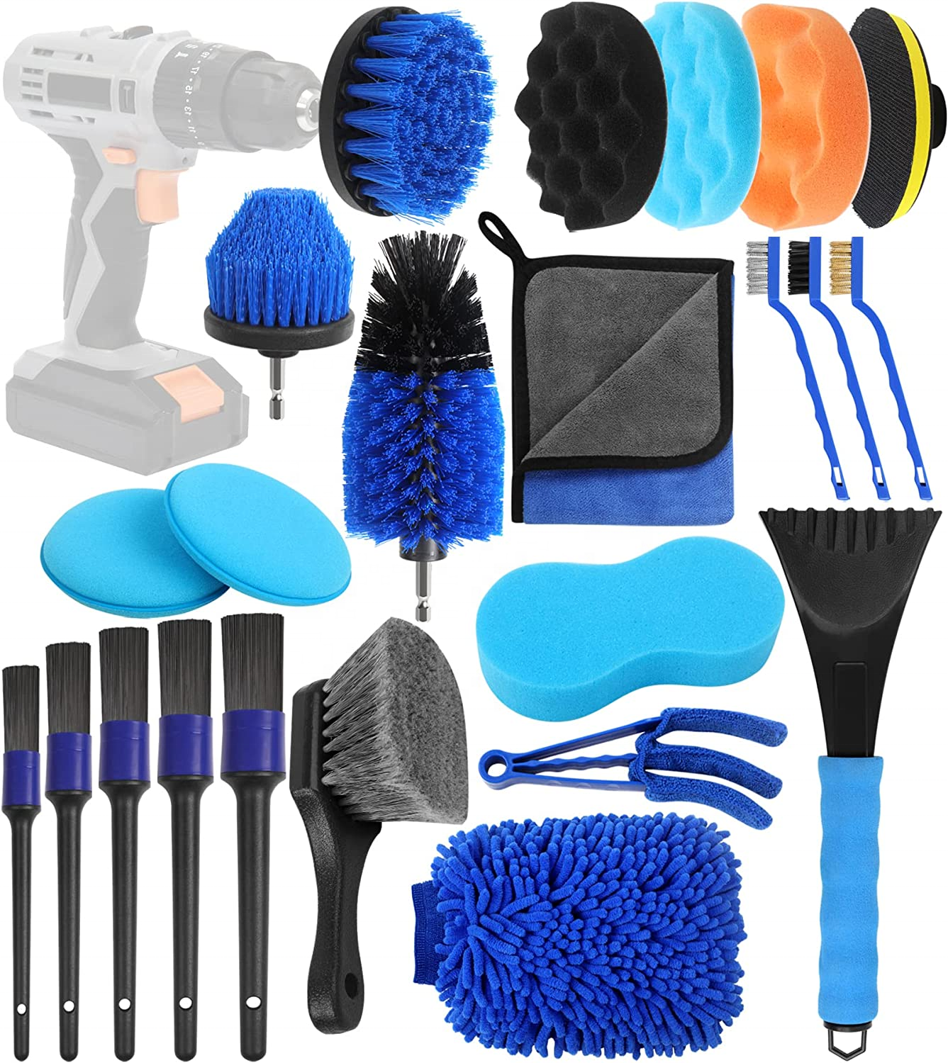 Auto Detail Tools Product Car Detailing & Wash Brush Kit Cleaning Boar Hair Brush  26 Pcs Wheel Dashboard Car Accessories