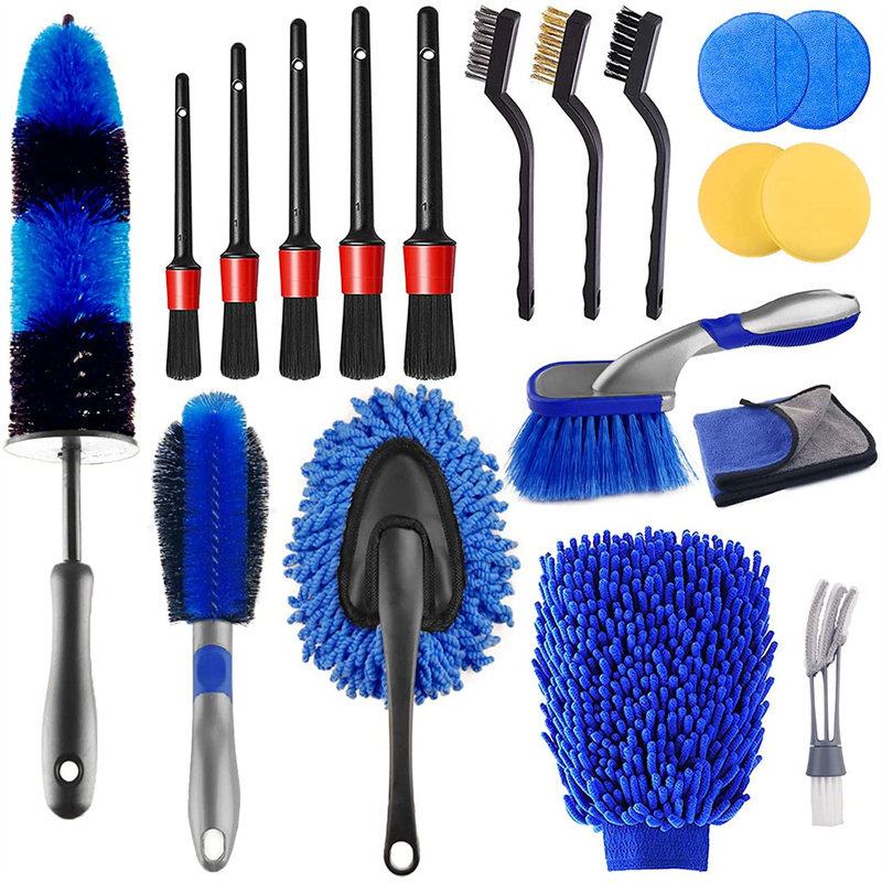 Dead Angle All Purpose Scrubbing 19Pcs Blue Car Wash Equipment Brush Detailing Brush Cleaner Car