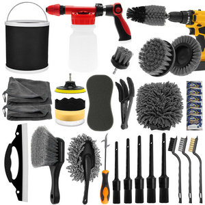 New Arrival 33pcs Car Wash Cleaning Kit Wash Folding Bucket Towels Tire Brush Car Detailing Washing Tools Brush Set