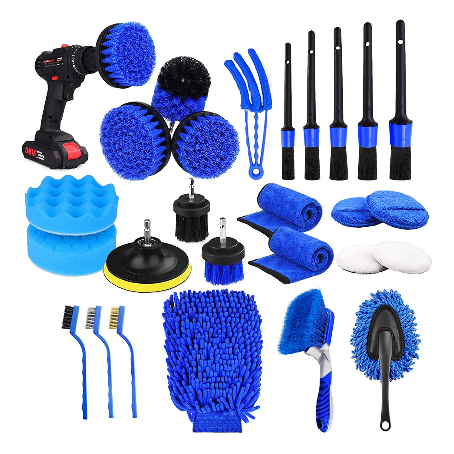 26Pcs Car Detailing Brush Set Auto Washing DrillBrush Set Car Cleaning Tools Kit