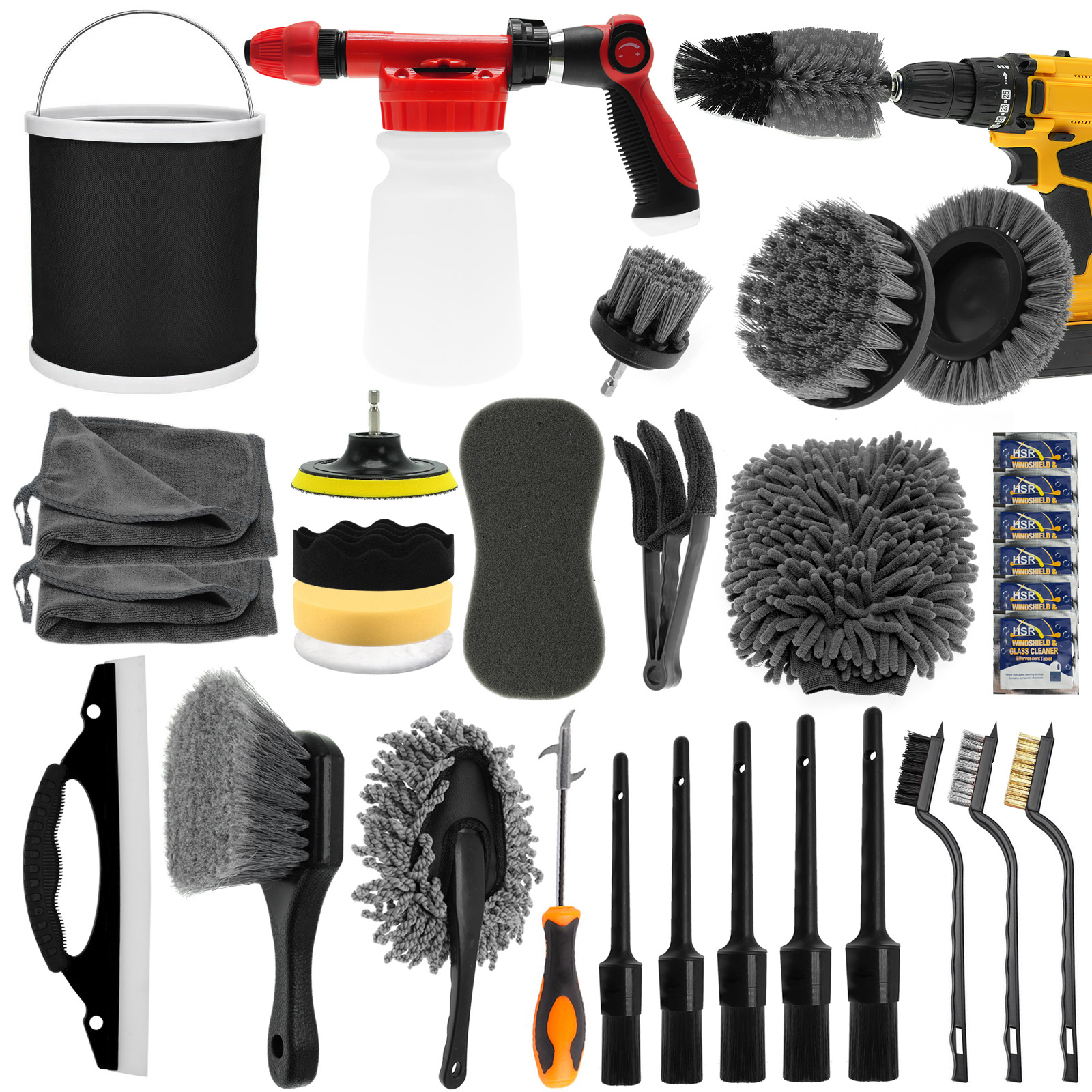 33pcs Car Wash Cleaning Kit Wash Folding Bucket Towels Tire Brush Combination Car Detailing Washing Tools