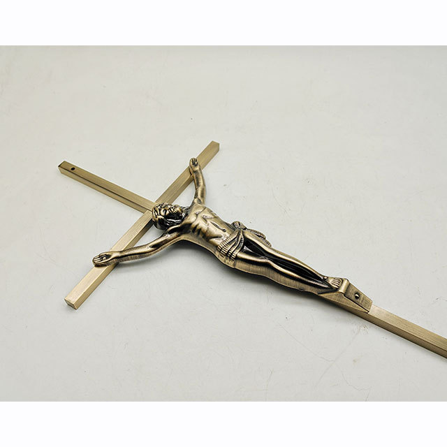 Funeral Crucifix And Cross 8047 in Metal Material and Antique Brass Color for Wooden Coffin and Casket