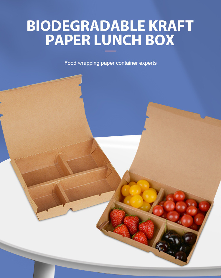 Biodegradable Kraft Paper Fruit Salad Box Disposable Pla Coating Take Away Paper Salad Porridge Dessert Paper Lunch Box