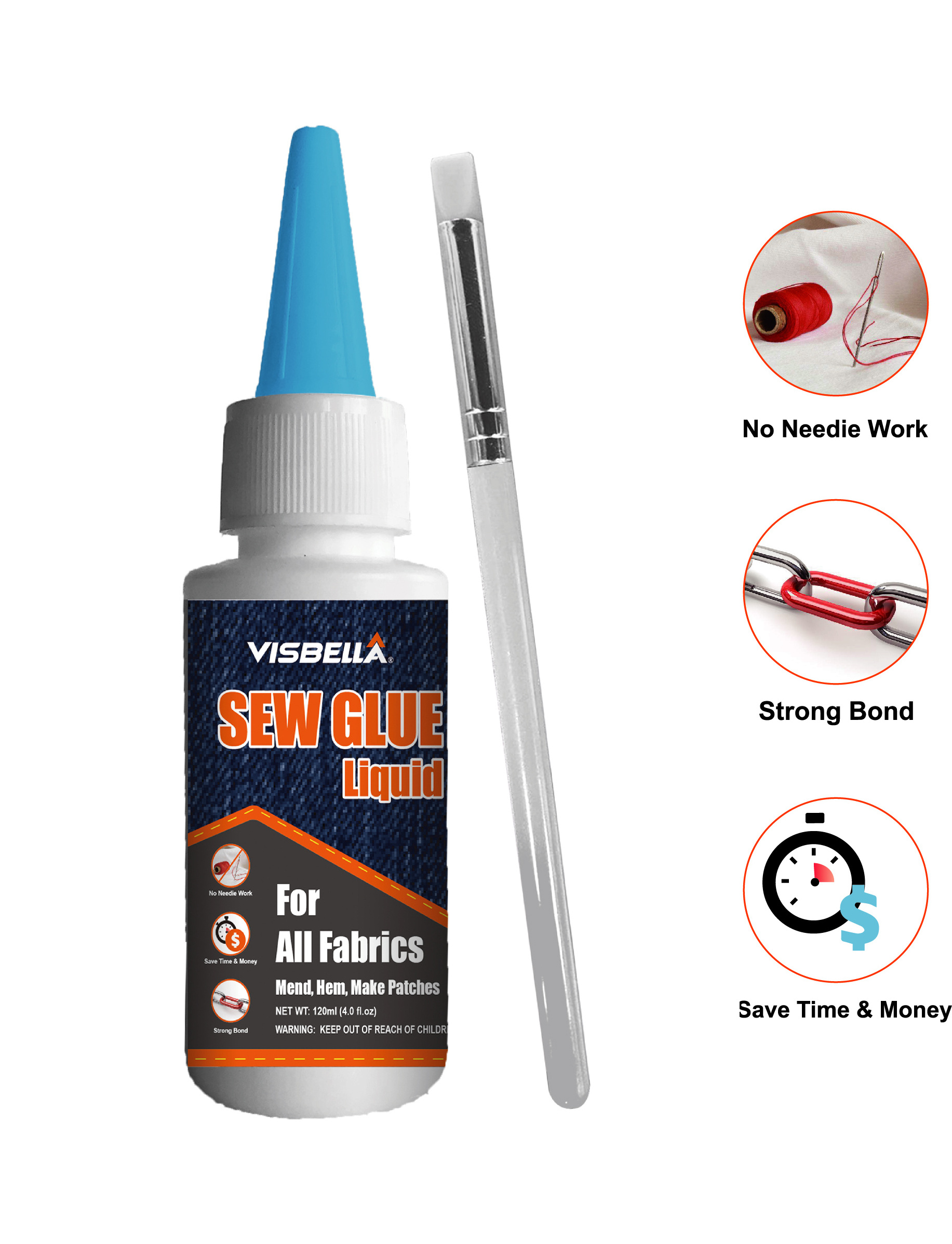 Visbella Sew Glue Liquid Sew Adhesive for Permanent Bond of Fabrics Leather