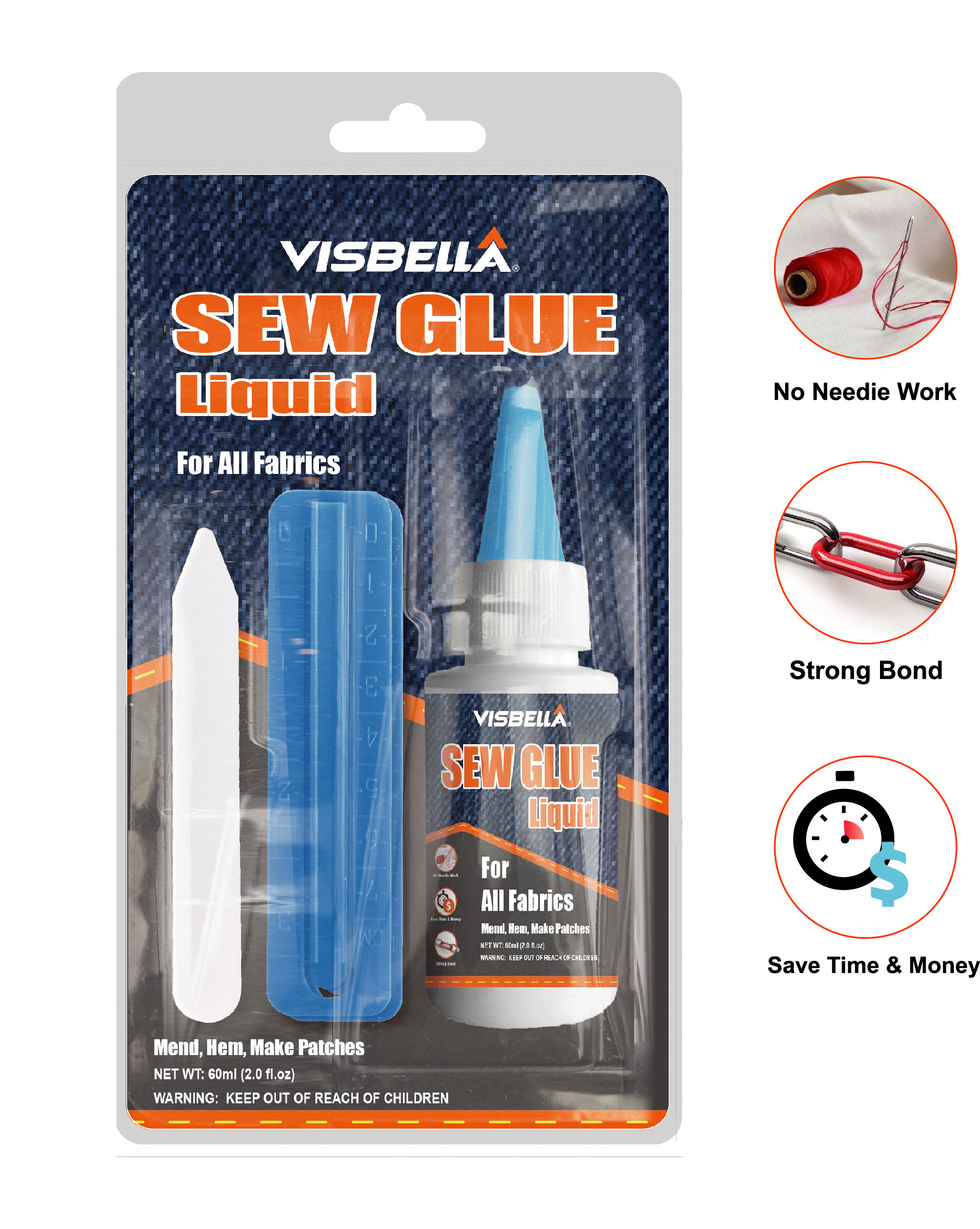 Visbella Sew Glue Liquid Sew Adhesive for Permanent Bond of Fabrics Leather