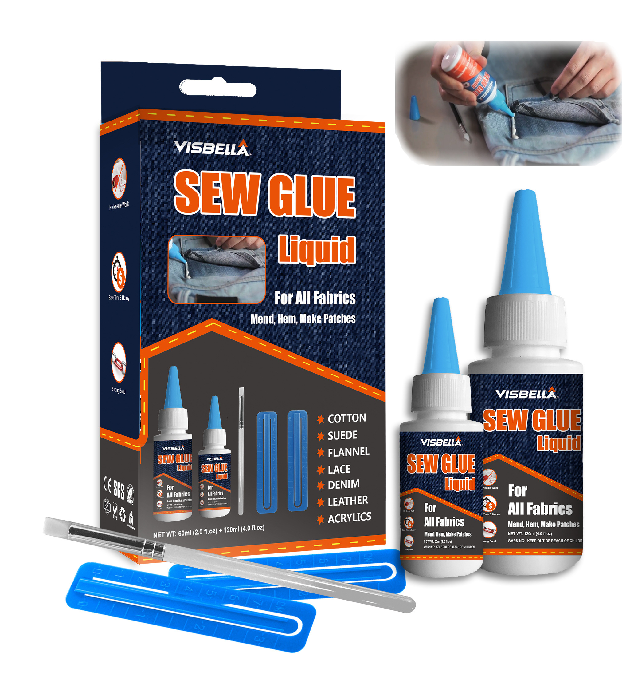 Sew Glue Tear Repair Mender Instant Fabric and Leather Adhesive