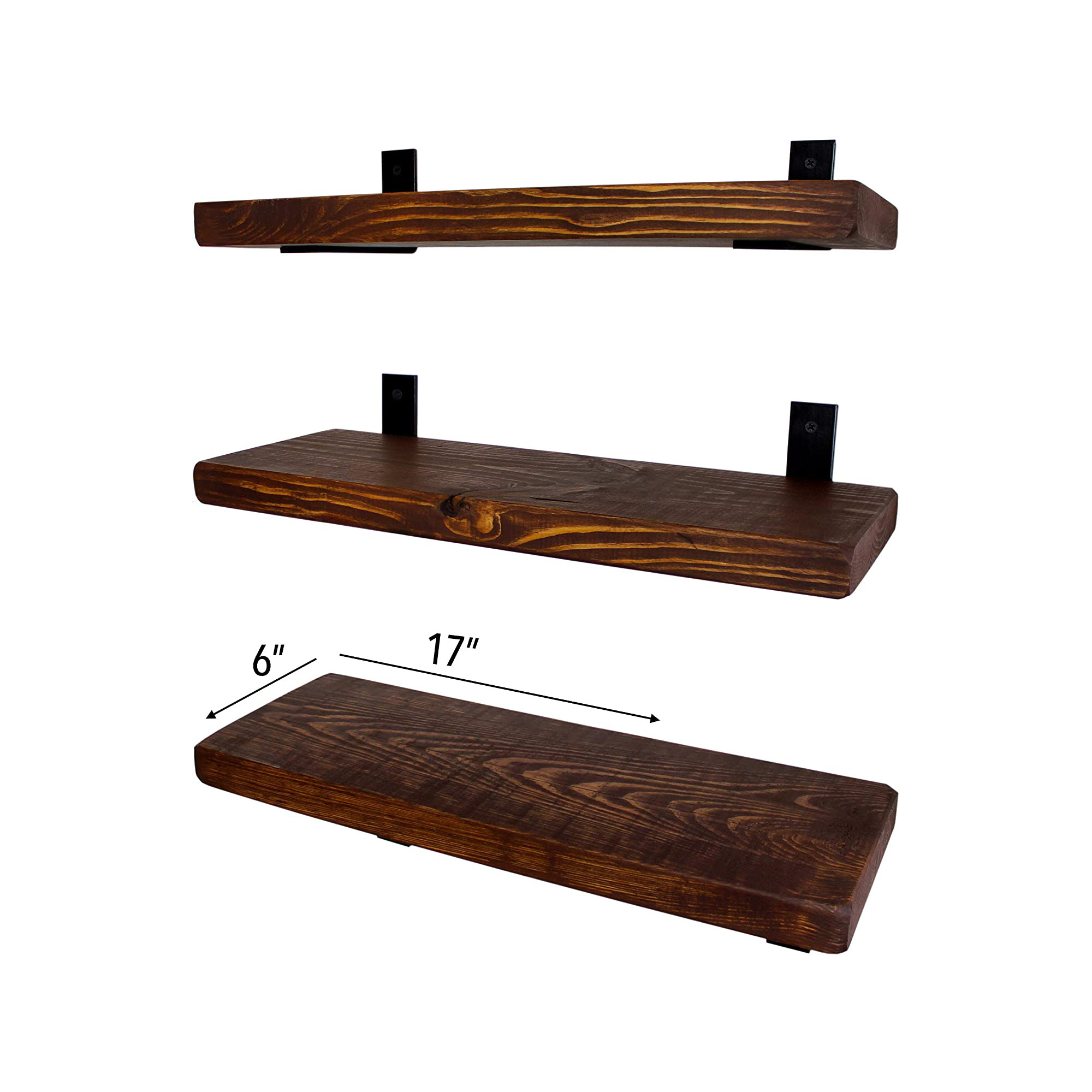 3 Tier Rustic Wall Shelf 17 inch Solid Wood Oil Finishing Wooden Wall Mounted Farmhouse Shelves for Kitchen Bedroom Bathroom