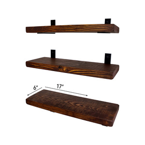 3 Tier Rustic Wall Shelf 17 inch Solid Wood Oil Finishing Wooden Wall Mounted Farmhouse Shelves for Kitchen Bedroom Bathroom