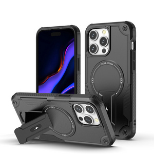 Magnetic Adsorption Magnetic Heavy Duty Kickstand Cases for iphone 14 13 15 Pro Max Cover