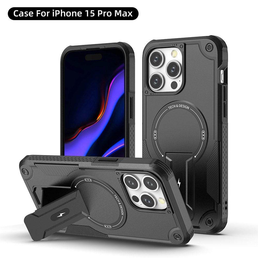 Magnetic Adsorption Magnetic Heavy Duty Kickstand Cases for iphone 14 13 15 Pro Max Cover