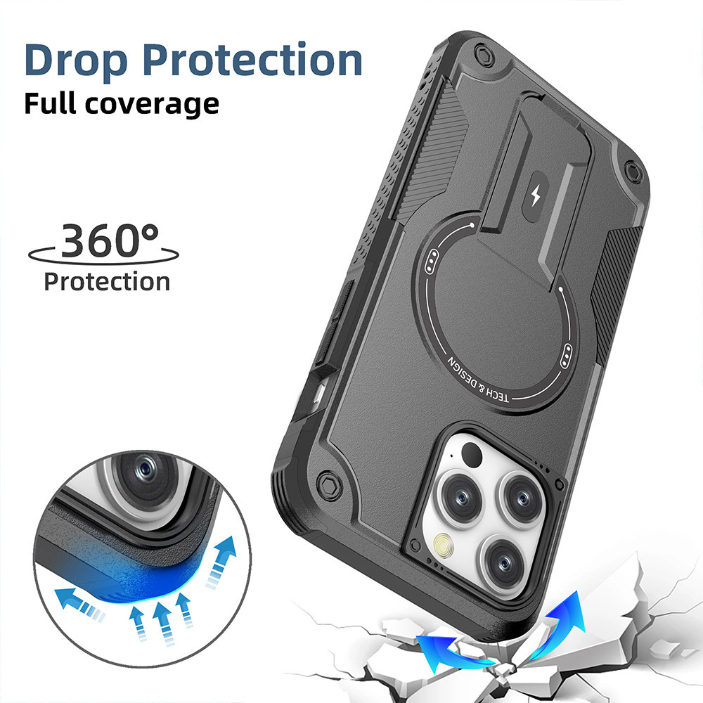 Magnetic Adsorption Magnetic Heavy Duty Kickstand Cases for iphone 14 13 15 Pro Max Cover