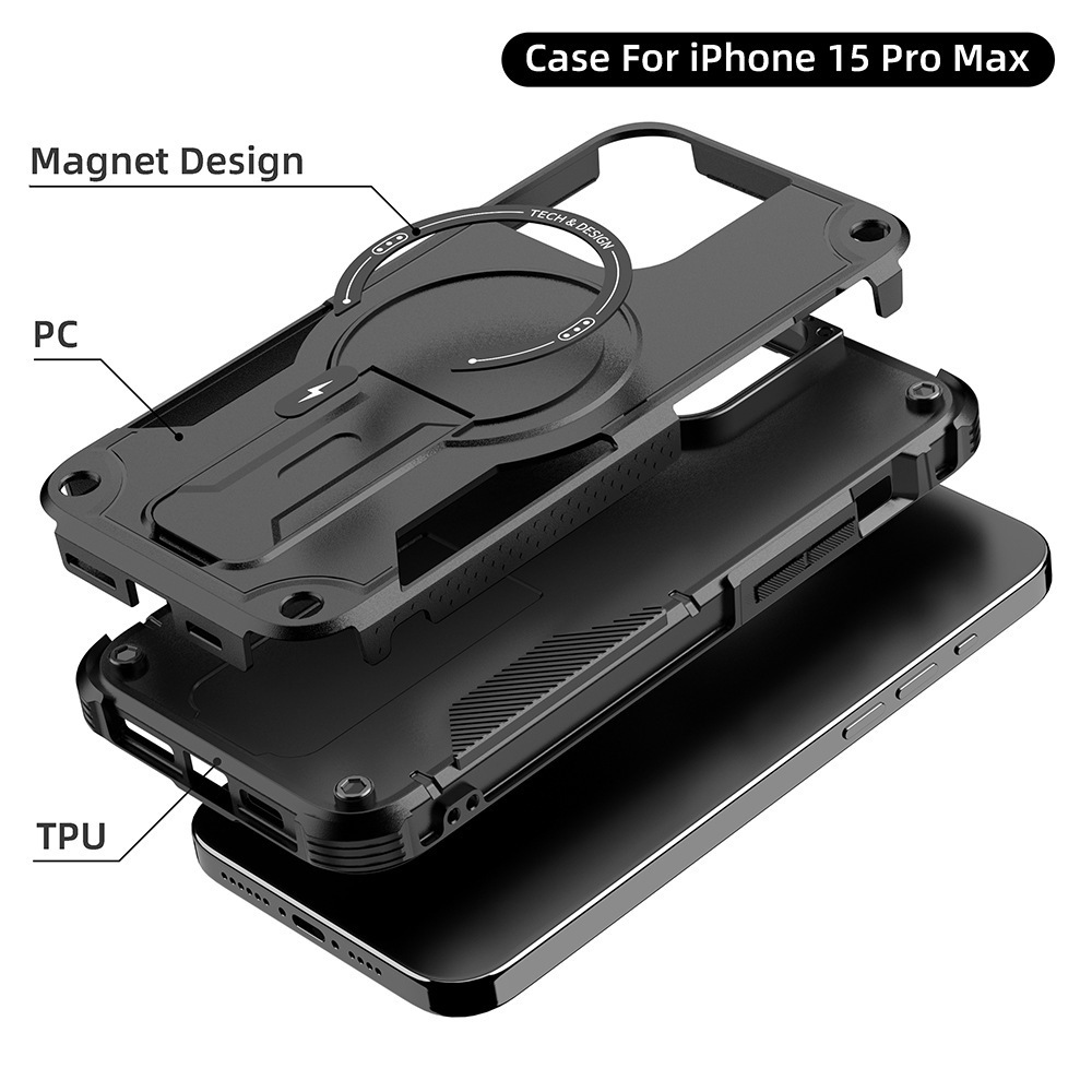 Magnetic Adsorption Magnetic Heavy Duty Kickstand Cases for iphone 14 13 15 Pro Max Cover