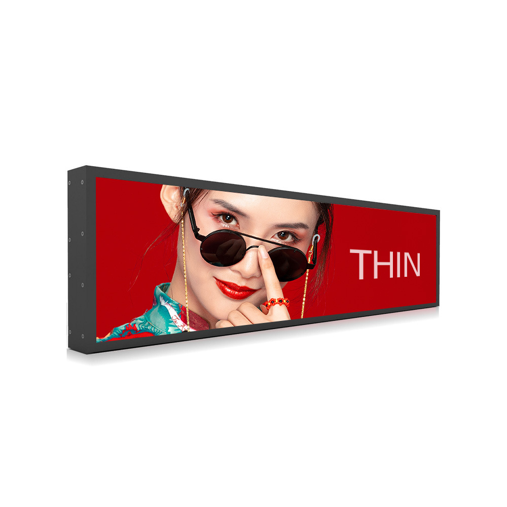 VISIGN Ultra wide screen shelf 23.1inch 37inch 49inch double sided narrow frame round corner LCD shelf screen for advertising