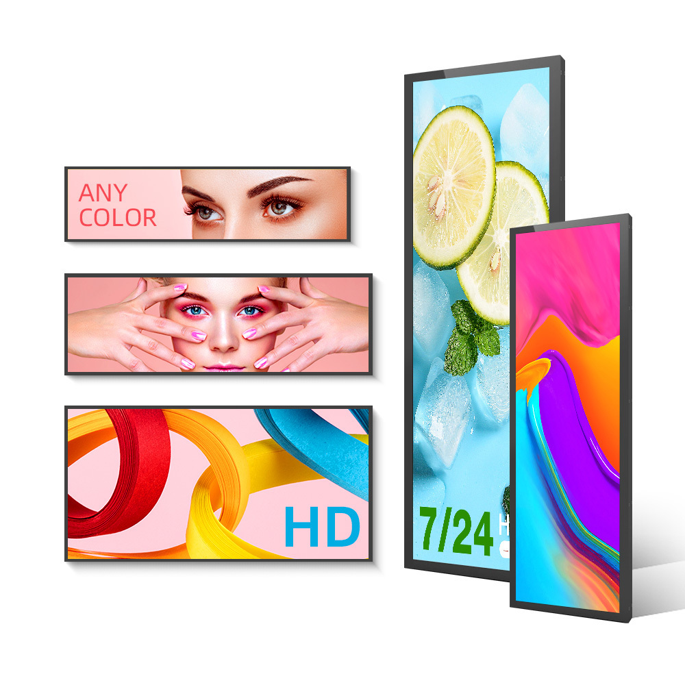 35 43 68 88inch bar stretched screen large size standing advertising player strip lcd stretched screen for window display