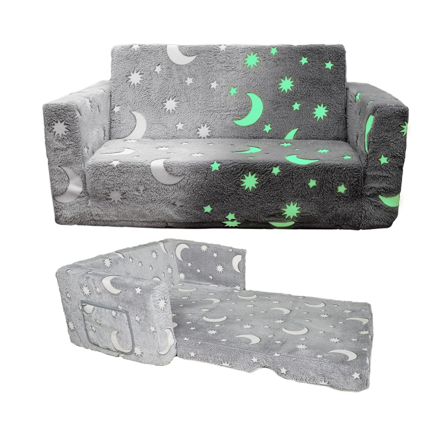 Folding Kids sofa bed play couch for living room/bedroom/school Foldable foam children sofa Glow in The Dark Open Couch