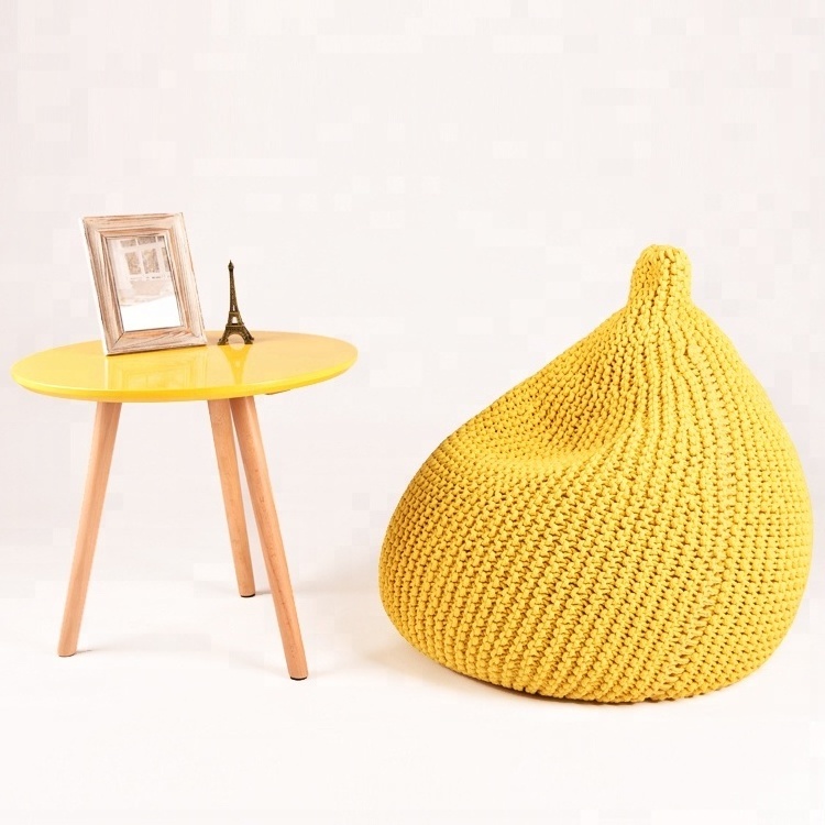 Visi Modern Furniture Indoor Crochet Teardrop Sofa Chair Bean Bag Thicken Cotton Cords Knitted Bean Bag