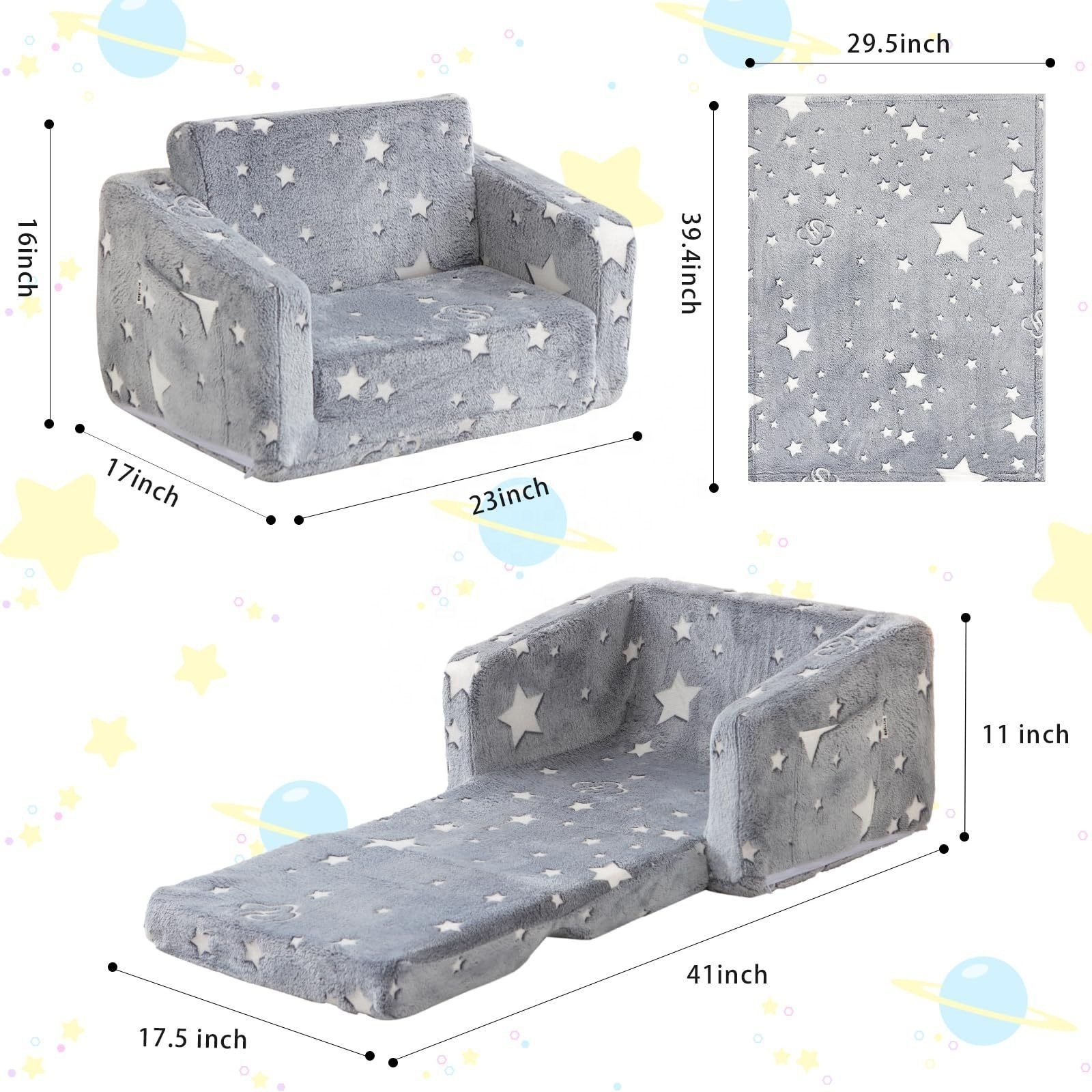 Factory Direct 2-In-1 Foldable Children'S High Quality Foam Couch Seat Baby Soft Flip Out Sofa Chair Kids' Sofa Bed