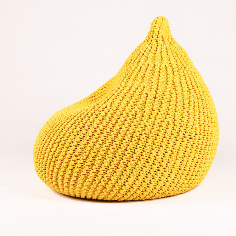 Visi Modern Furniture Indoor Crochet Teardrop Sofa Chair Bean Bag Thicken Cotton Cords Knitted Bean Bag