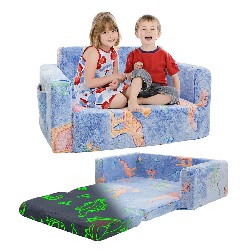 Folding Kids sofa bed play couch for living room/bedroom/school Foldable foam children sofa Glow in The Dark Open Couch