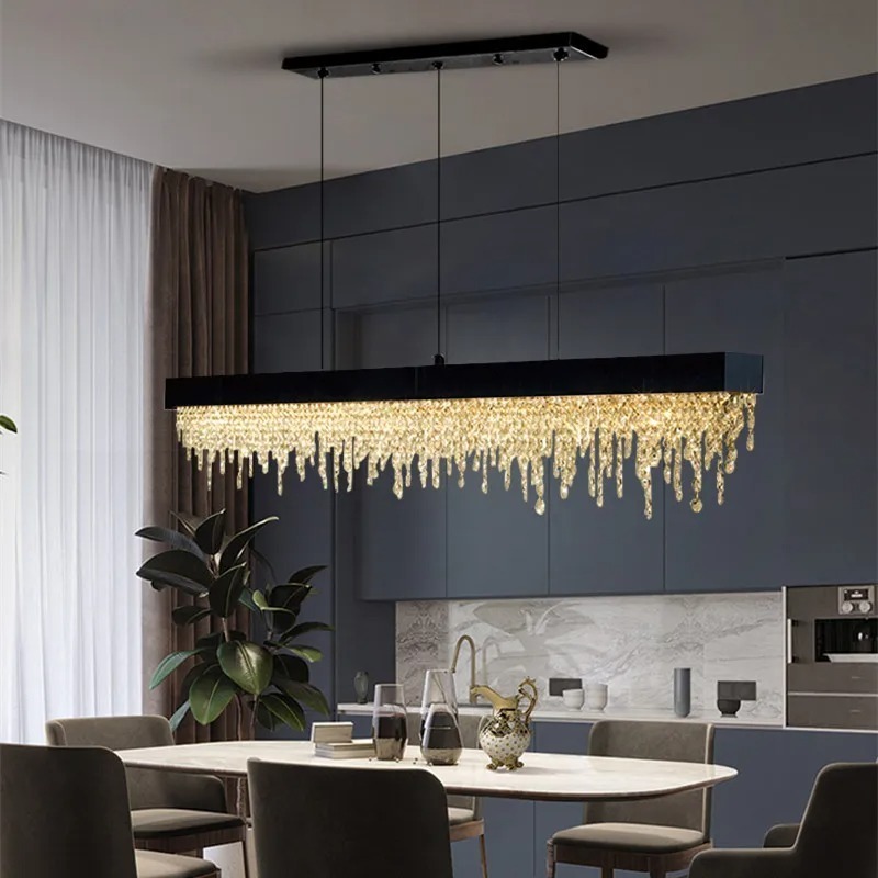 Dining Room Black Chandelier Modern Crystal Lamp Bar Kitchen Island LED Hanging Lamp Home Decoration Interior Lighting Fixture