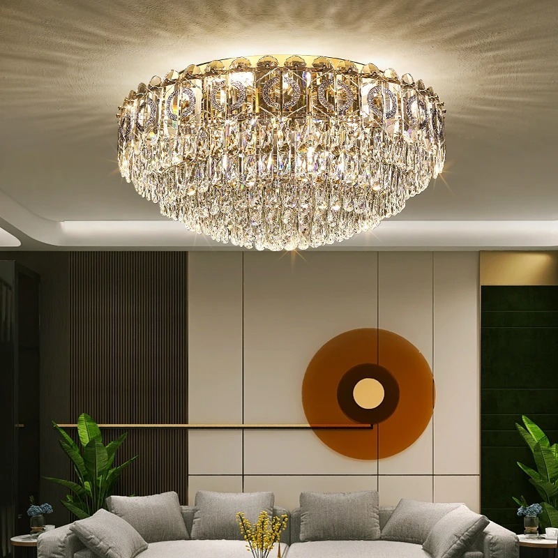 Modern Crystal Ceiling Lamps Living Dining Room Bedroom Kitchen Home Decor Gold Steel Round Dimmable ceiling Lighting Fixtures