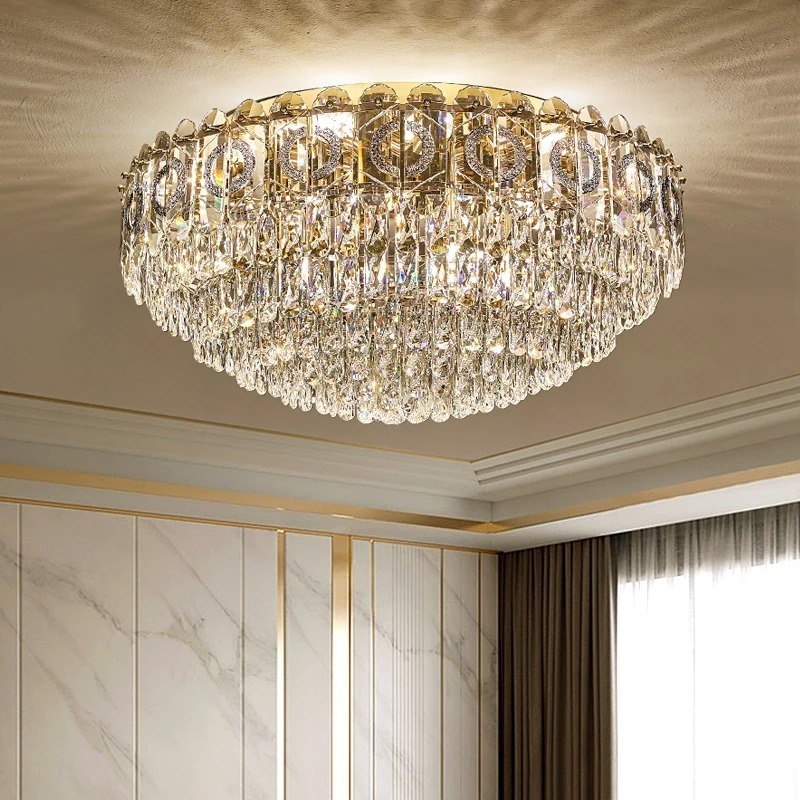 Modern Crystal Ceiling Lamps Living Dining Room Bedroom Kitchen Home Decor Gold Steel Round Dimmable ceiling Lighting Fixtures