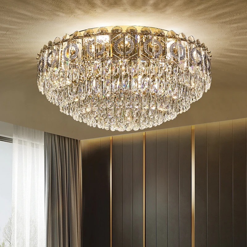 Modern Crystal Ceiling Lamps Living Dining Room Bedroom Kitchen Home Decor Gold Steel Round Dimmable ceiling Lighting Fixtures