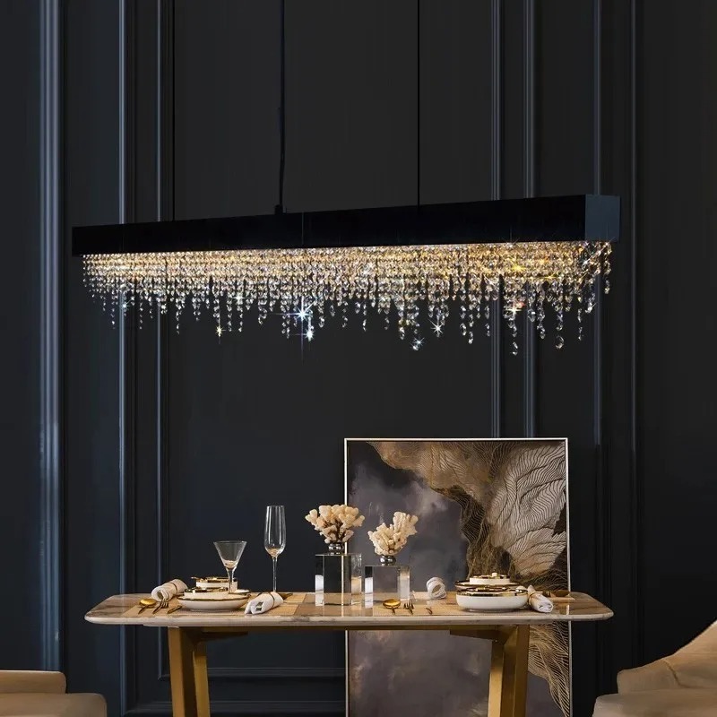 Dining Room Black Chandelier Modern Crystal Lamp Bar Kitchen Island LED Hanging Lamp Home Decoration Interior Lighting Fixture