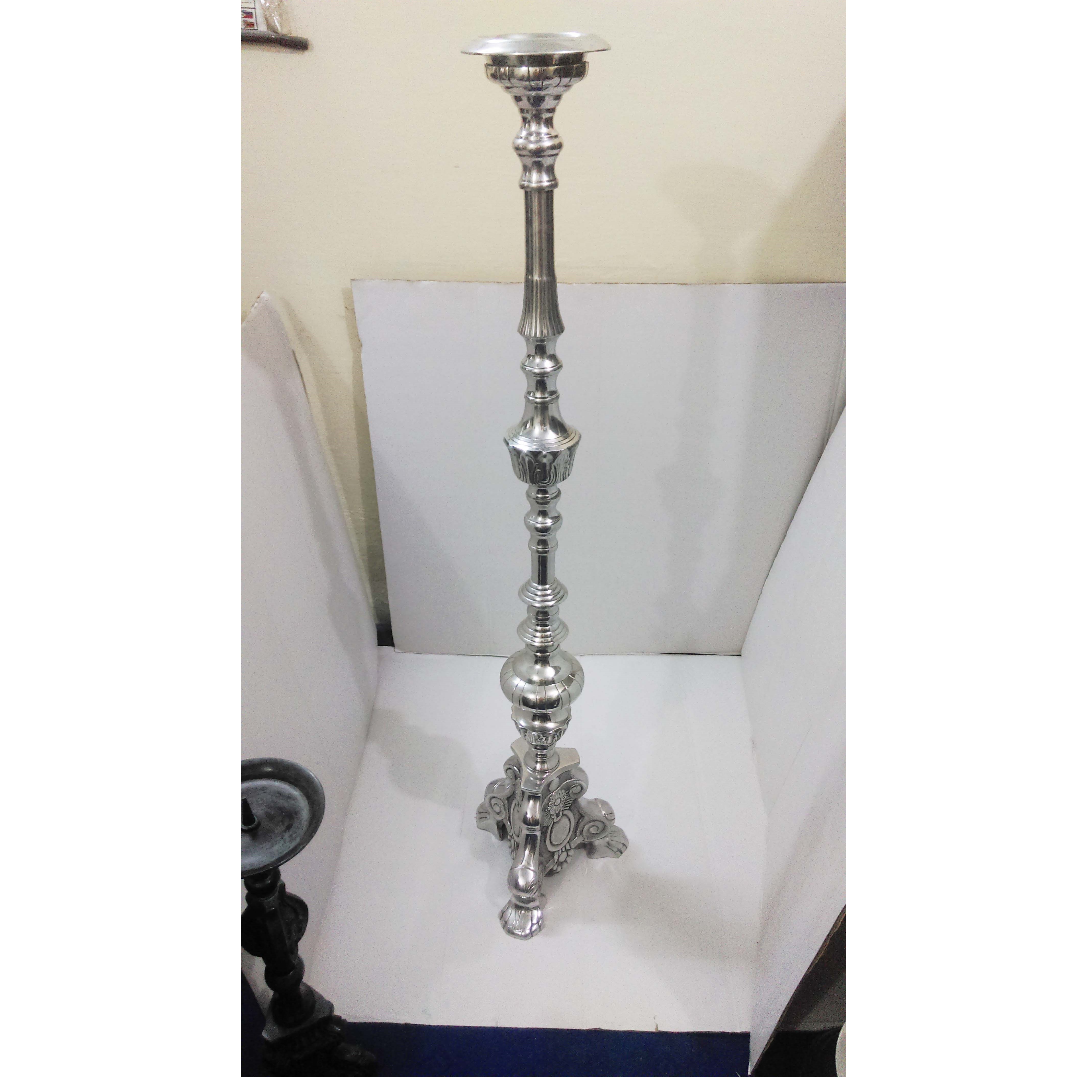 tall silver embossed candle pillar holder for decoration