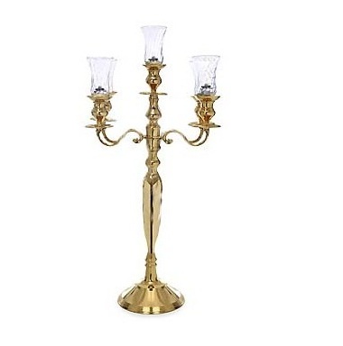 GOLD CANDELABRA WEDDING CENTER PIECE WITH GLASS VOTIVE