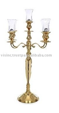 GOLD CANDELABRA WEDDING CENTER PIECE WITH GLASS VOTIVE