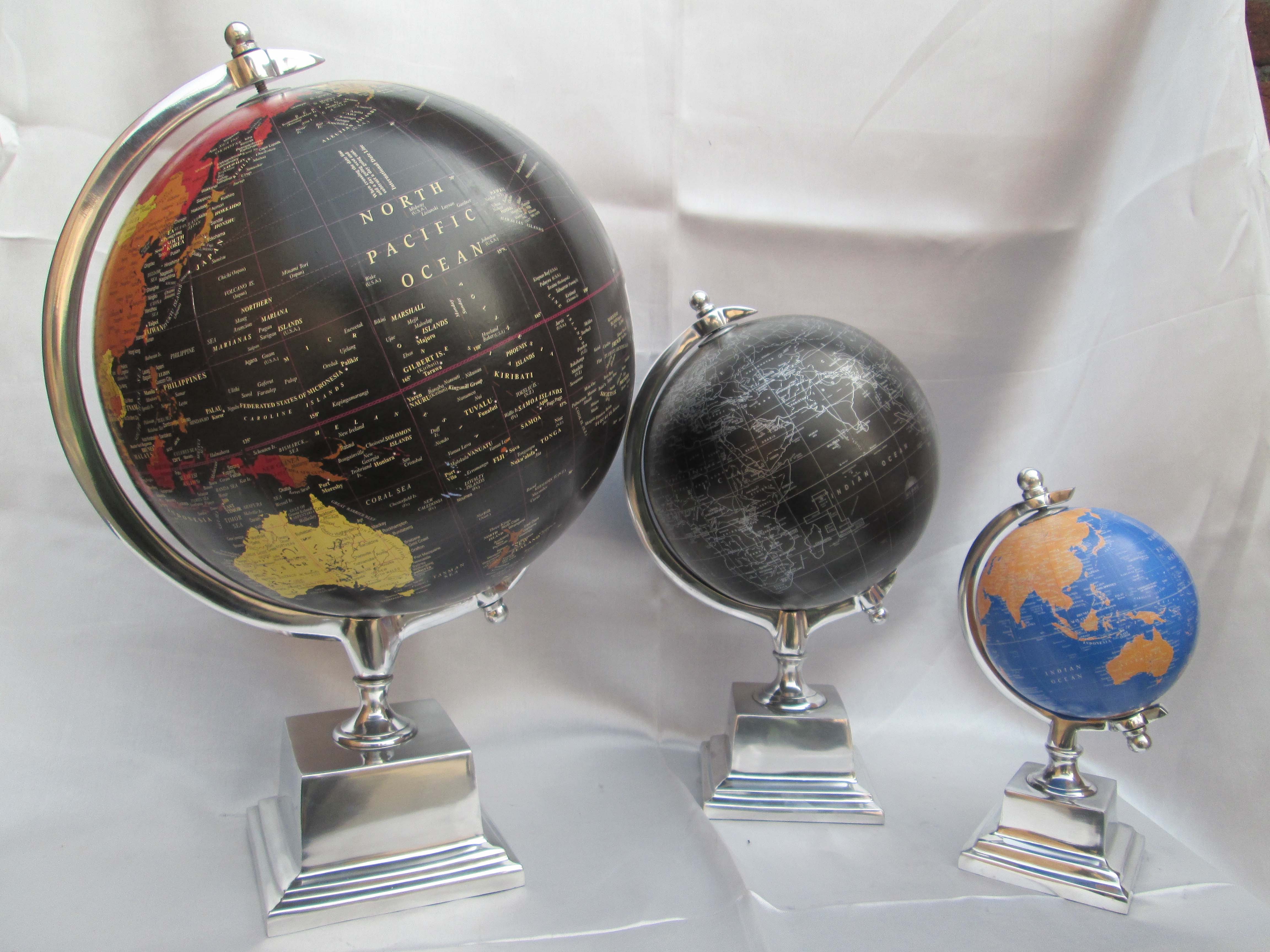 world desk globe with sea, air, road map and island