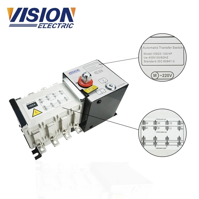 VISION ATS 100A Auto switches Dual Power Automatic Transfer Switch Generator ATS 3P 4P 3 4 poles