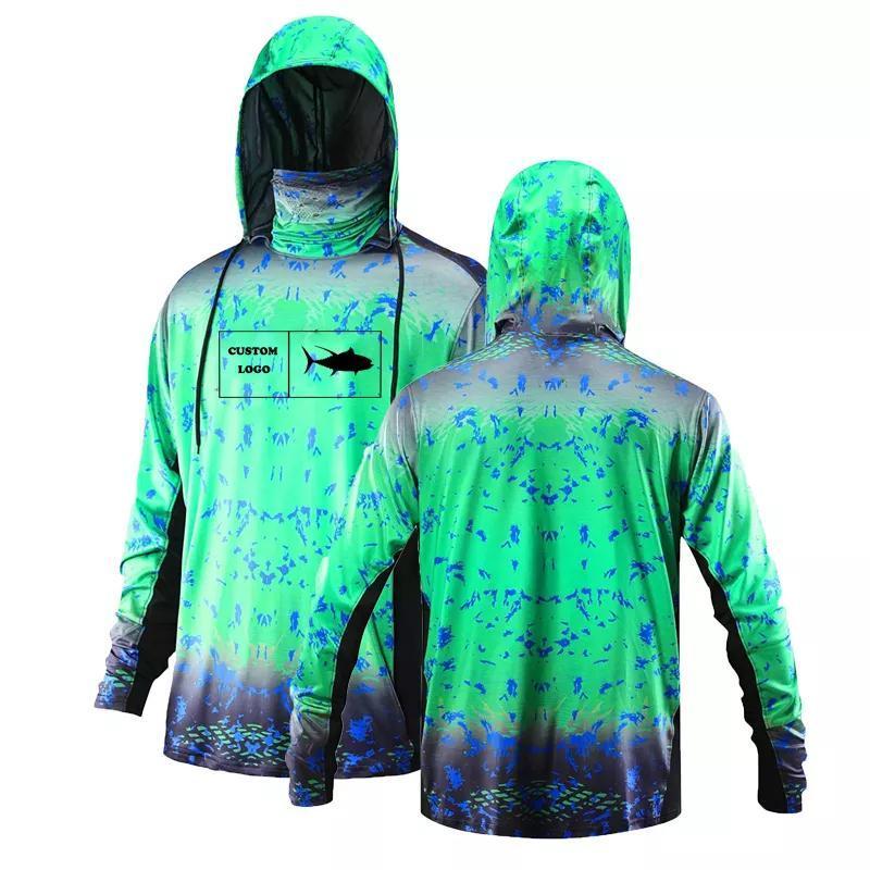 Custom Made Anti Uv Sun Protection Clothing Sublimation Digital Print Long Sleeve Hooded Fishing Wear Quick Dry Fishing Shirts