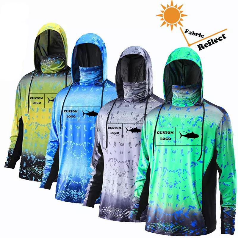 Custom Made Anti Uv Sun Protection Clothing Sublimation Digital Print Long Sleeve Hooded Fishing Wear Quick Dry Fishing Shirts