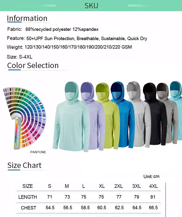 wholesale custom uv shirts for men green blank performance recycled polyester fishing t shirt hoodie long sleeve