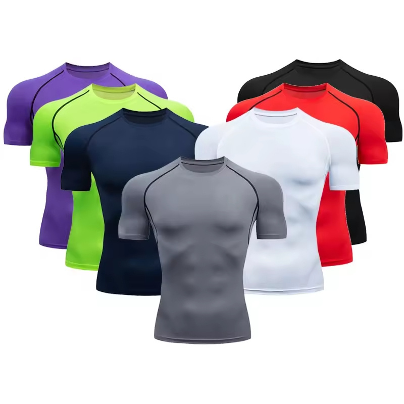 Men's Elastic Gym Sport Shirts 90 Polyester 10 Spandex Short Sleeve Custom Logo Workout Moisture Wicking T shirt