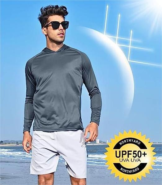 Custom Logo Men's UPF 50+ UV Sun Protection Shirts Long Sleeve Hoodie Shirt Thumbhole Lightweight hooded T Shirt for Hiking Swim