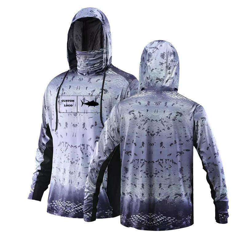 Custom Made Anti Uv Sun Protection Clothing Sublimation Digital Print Long Sleeve Hooded Fishing Wear Quick Dry Fishing Shirts